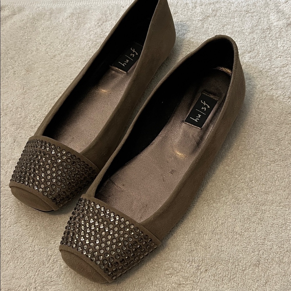 French Sole Brown Rhinestone Flats